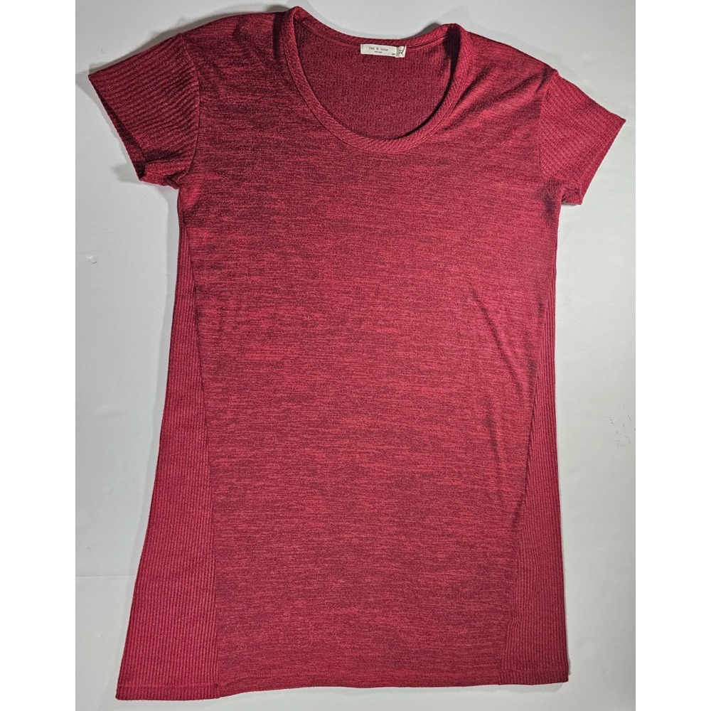 Rag & Bone Women's Oversized Ribbed Knit Red Tunic Short Sleeve Shirt Size‎ S/P